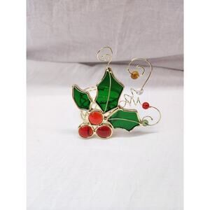 Stained glass Christmas candle holder holly leaves 1a